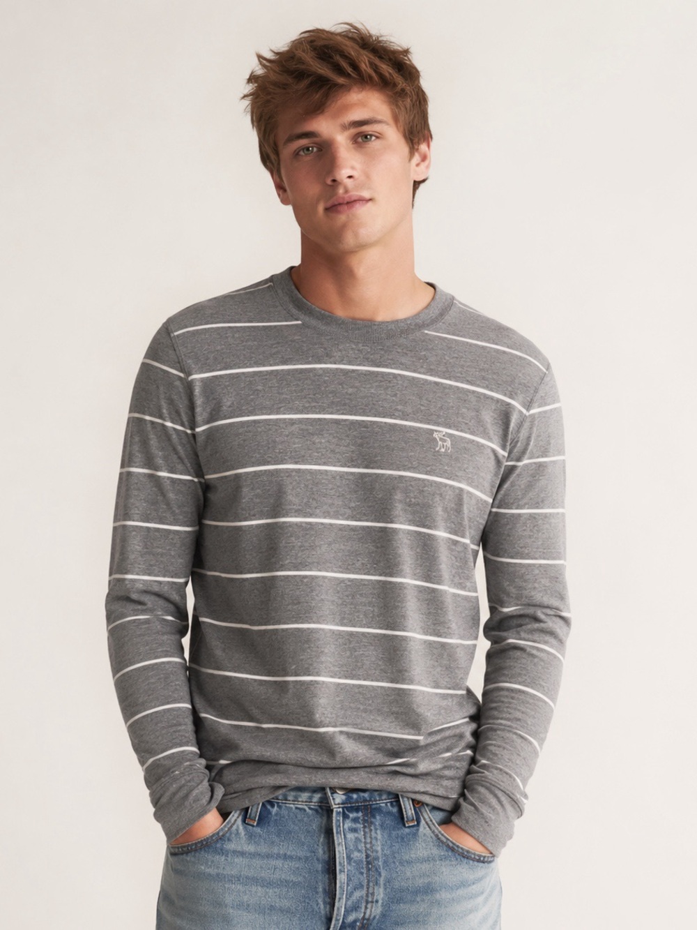 VTG Y2K 90s Abercrombie & Fitch Men Grey Striped Crewneck Long Sleeve XL Preppy